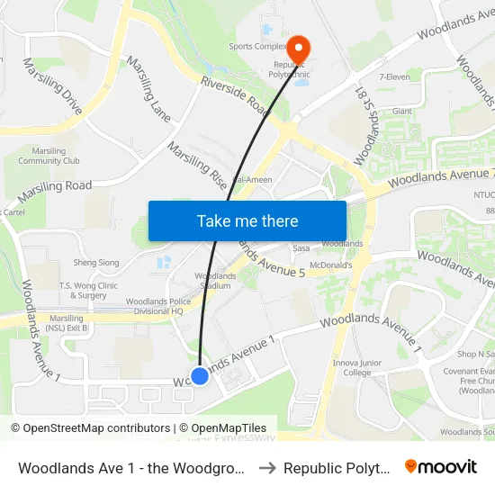 Woodlands Ave 1 - the Woodgrove (46629) to Republic Polytechnic map