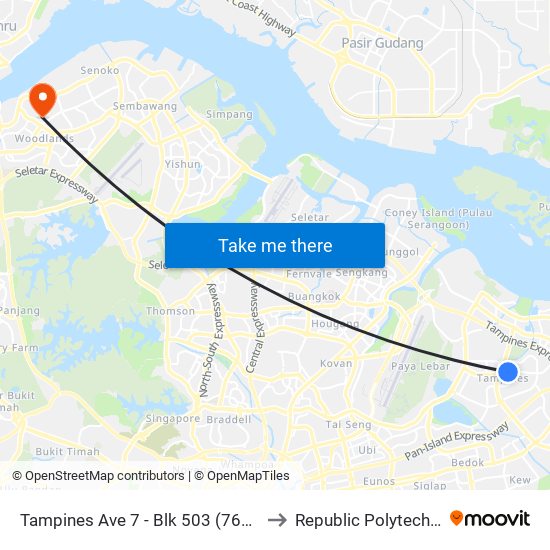 Tampines Ave 7 - Blk 503 (76199) to Republic Polytechnic map