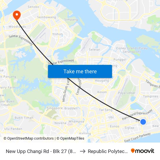 New Upp Changi Rd - Blk 27 (84049) to Republic Polytechnic map