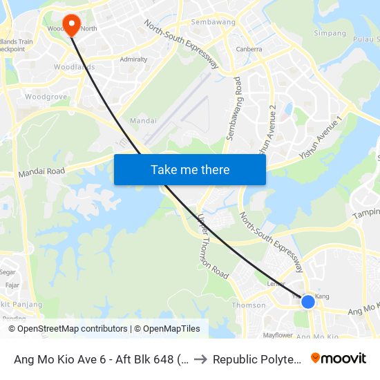 Ang Mo Kio Ave 6 - Aft Blk 648 (55201) to Republic Polytechnic map