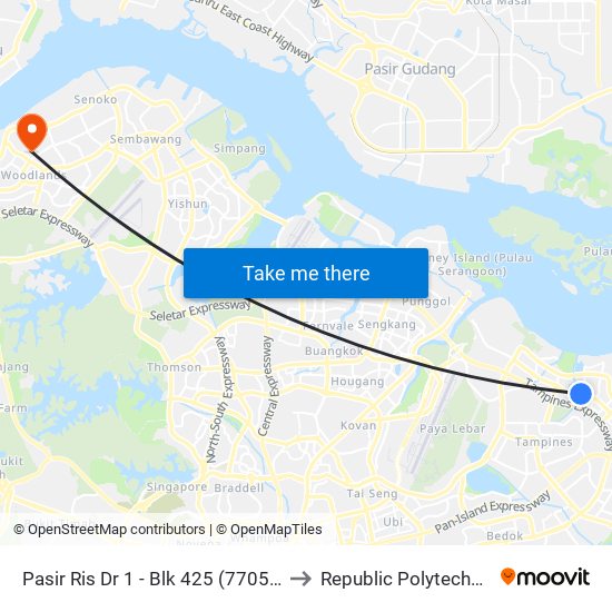 Pasir Ris Dr 1 - Blk 425 (77059) to Republic Polytechnic map