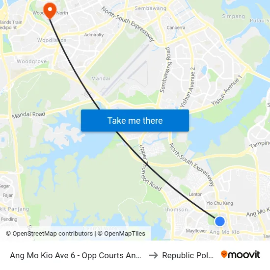 Ang Mo Kio Ave 6 - Opp Courts Ang Mo Kio (54041) to Republic Polytechnic map