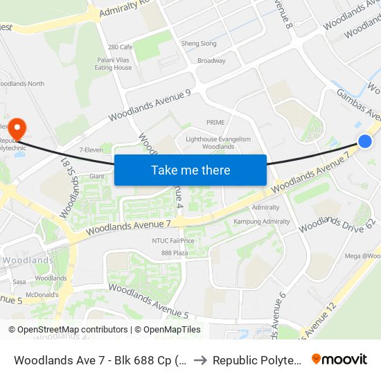 Woodlands Ave 7 - Blk 688 Cp (47619) to Republic Polytechnic map