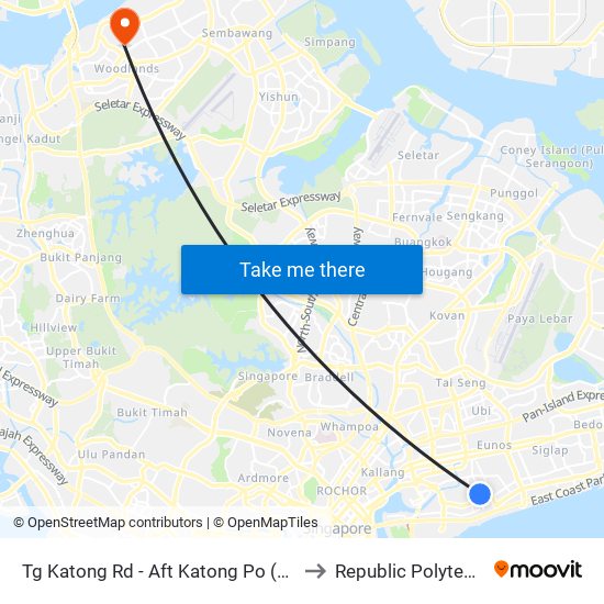 Tg Katong Rd - Aft Katong Po (92161) to Republic Polytechnic map