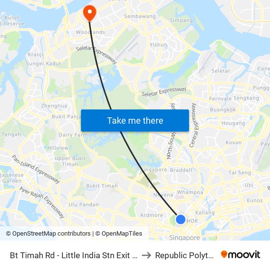 Bt Timah Rd - Little India Stn Exit A (40011) to Republic Polytechnic map