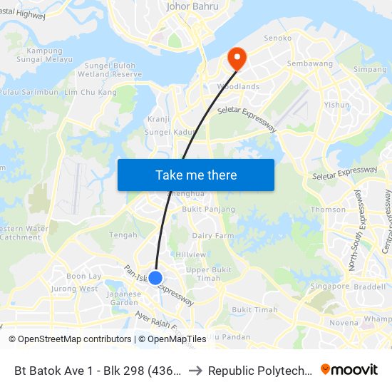 Bt Batok Ave 1 - Blk 298 (43699) to Republic Polytechnic map