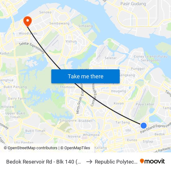 Bedok Reservoir Rd - Blk 140 (84499) to Republic Polytechnic map