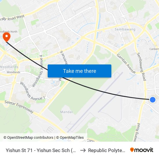 Yishun St 71 - Yishun Sec Sch (59511) to Republic Polytechnic map