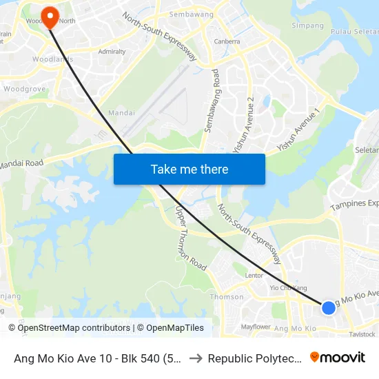 Ang Mo Kio Ave 10 - Blk 540 (54579) to Republic Polytechnic map