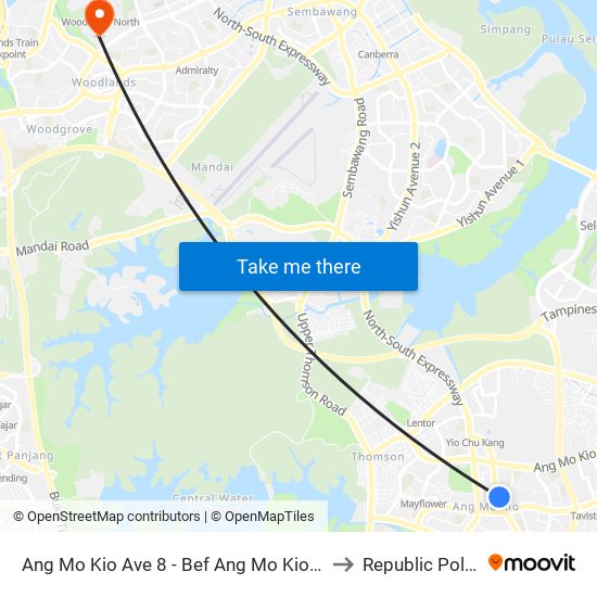 Ang Mo Kio Ave 8 - Bef Ang Mo Kio Stn Exit B (54399) to Republic Polytechnic map