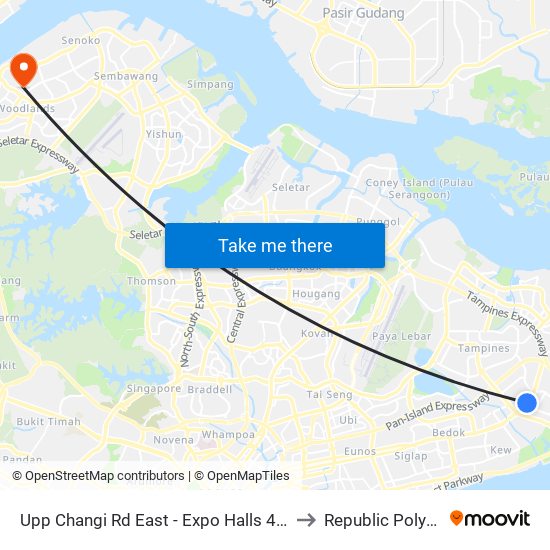 Upp Changi Rd East - Expo Halls 4/5/6 (96039) to Republic Polytechnic map