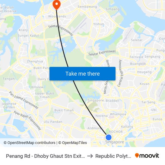 Penang Rd - Dhoby Ghaut Stn Exit B (08031) to Republic Polytechnic map