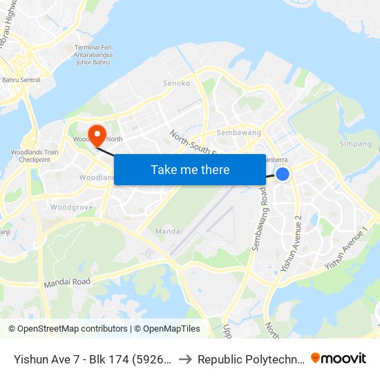 Yishun Ave 7 - Blk 174 (59261) to Republic Polytechnic map