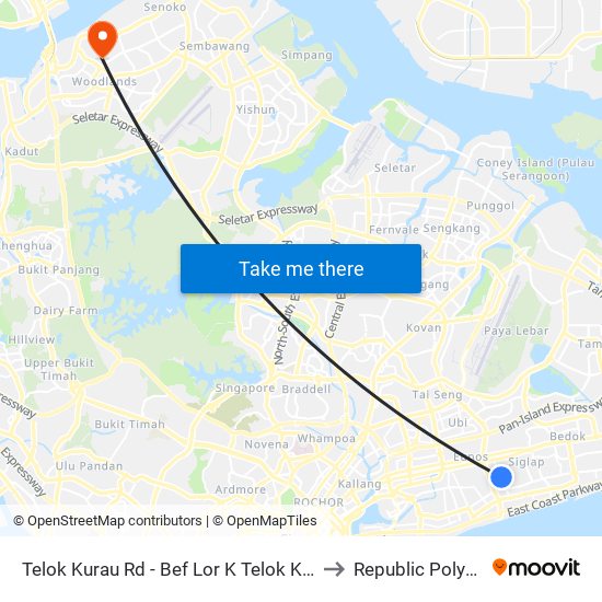 Telok Kurau Rd - Bef Lor K Telok Kurau (83121) to Republic Polytechnic map