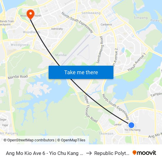 Ang Mo Kio Ave 6 - Yio Chu Kang Stn (55189) to Republic Polytechnic map