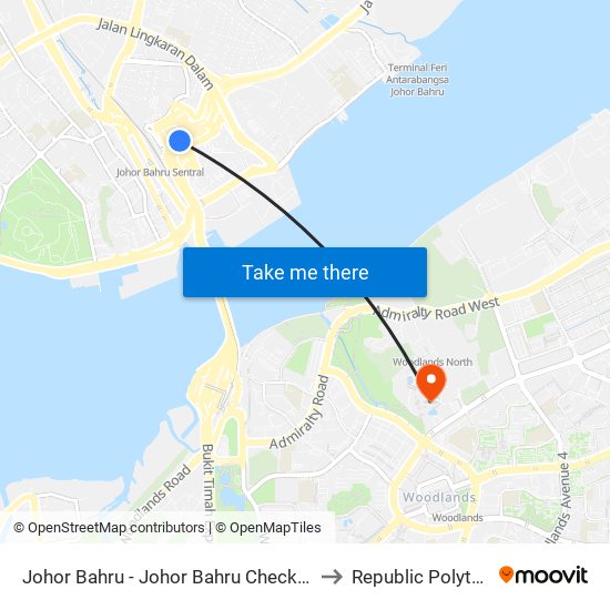 Johor Bahru - Johor Bahru Checkpt (46219) to Republic Polytechnic map