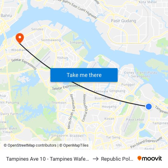 Tampines Ave 10 - Tampines Wafer Fab Pk (75351) to Republic Polytechnic map