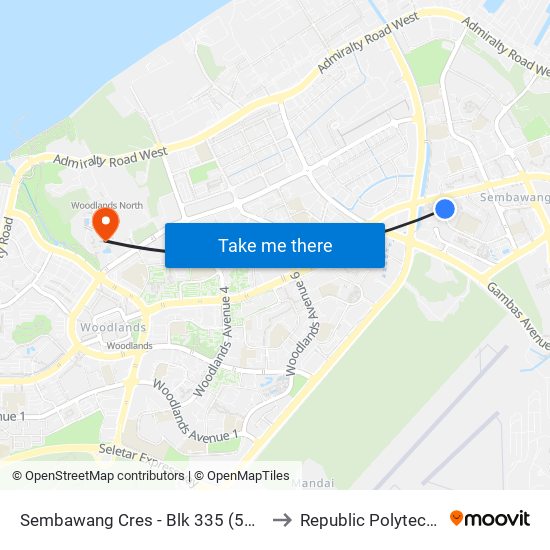 Sembawang Cres - Blk 335 (58271) to Republic Polytechnic map