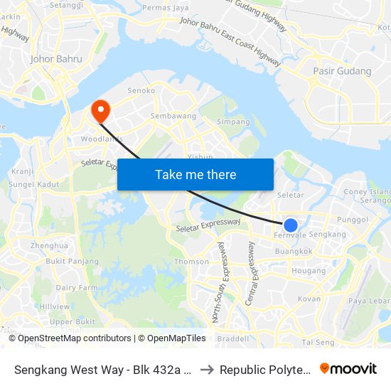 Sengkang West Way - Blk 432a (67569) to Republic Polytechnic map