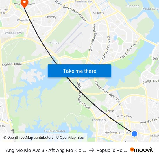 Ang Mo Kio Ave 3 - Aft Ang Mo Kio Stn Exit A (54261) to Republic Polytechnic map