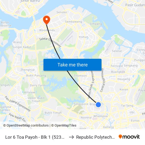 Lor 6 Toa Payoh - Blk 1 (52361) to Republic Polytechnic map