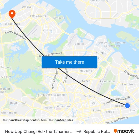 New Upp Changi Rd - the Tanamera Condo (84061) to Republic Polytechnic map