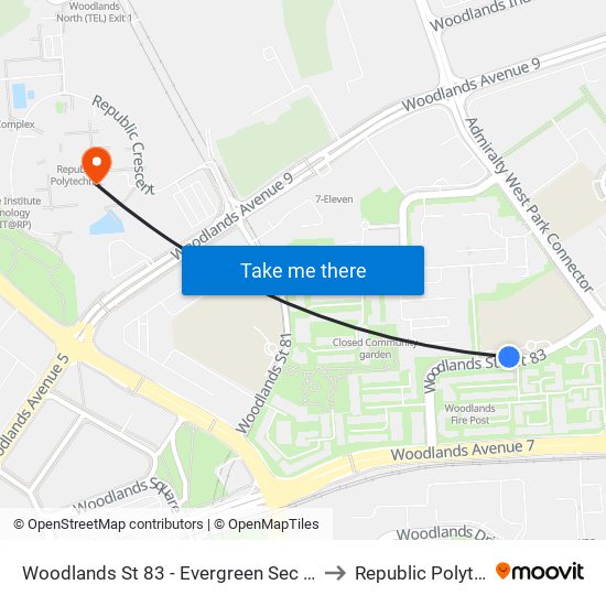 Woodlands St 83 - Evergreen Sec Sch (46421) to Republic Polytechnic map