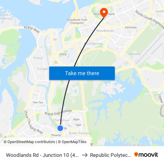 Woodlands Rd - Junction 10 (44041) to Republic Polytechnic map