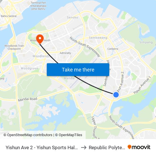 Yishun Ave 2 - Yishun Sports Hall (59039) to Republic Polytechnic map