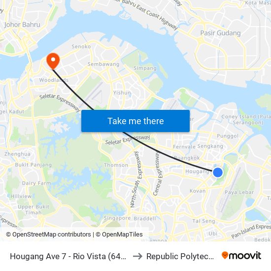 Hougang Ave 7 - Rio Vista (64329) to Republic Polytechnic map