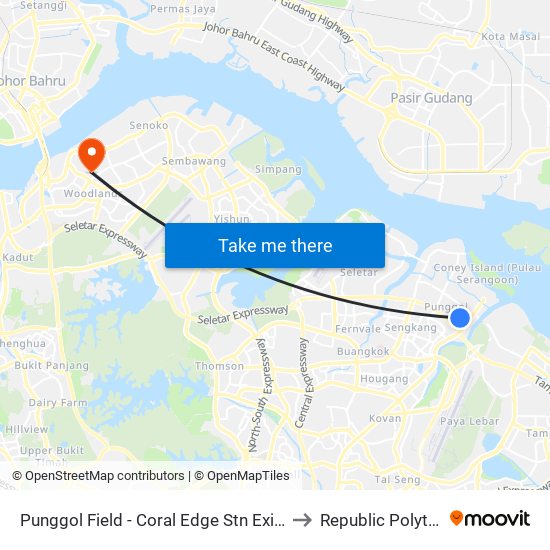 Punggol Field - Coral Edge Stn Exit A (65179) to Republic Polytechnic map