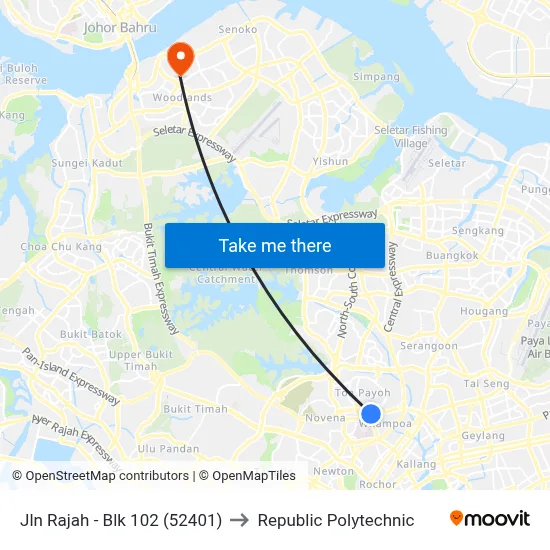 Jln Rajah - Blk 102 (52401) to Republic Polytechnic map