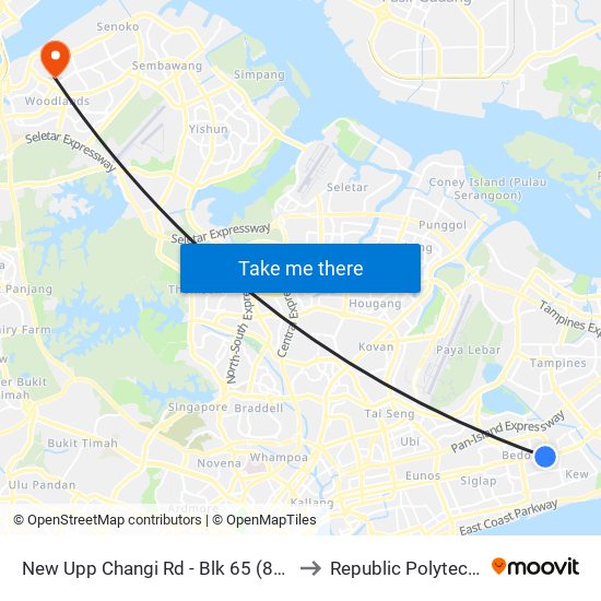 New Upp Changi Rd - Blk 65 (84059) to Republic Polytechnic map