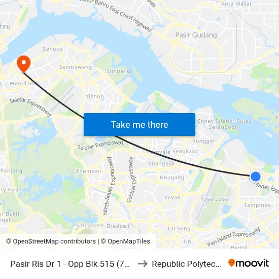 Pasir Ris Dr 1 - Opp Blk 515 (77011) to Republic Polytechnic map