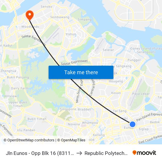 Jln Eunos - Opp Blk 16 (83119) to Republic Polytechnic map