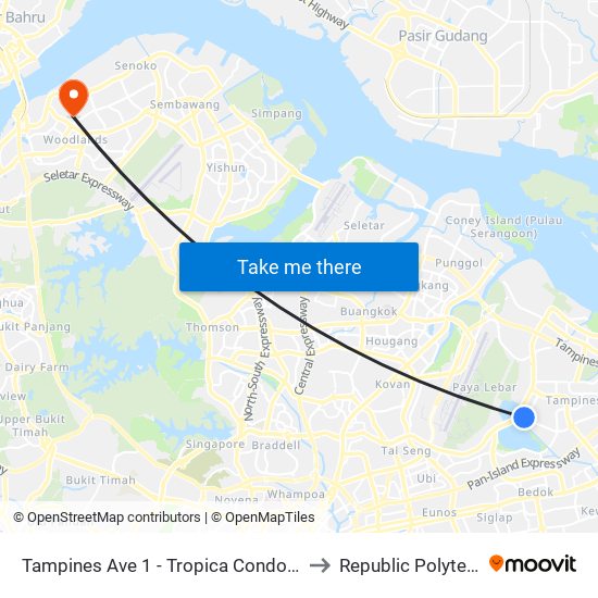 Tampines Ave 1 - Tropica Condo (75259) to Republic Polytechnic map