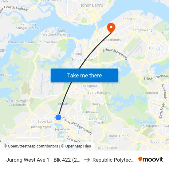 Jurong West Ave 1 - Blk 422 (28509) to Republic Polytechnic map