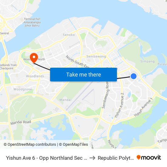 Yishun Ave 6 - Opp Northland Sec Sch (59191) to Republic Polytechnic map