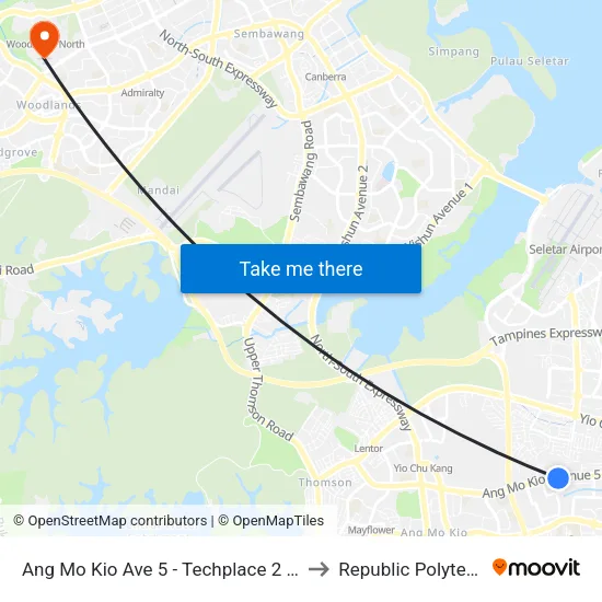 Ang Mo Kio Ave 5 - Techplace 2 (54659) to Republic Polytechnic map