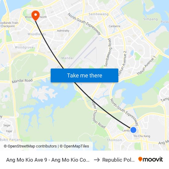 Ang Mo Kio Ave 9 - Ang Mo Kio Comm Hosp (55151) to Republic Polytechnic map