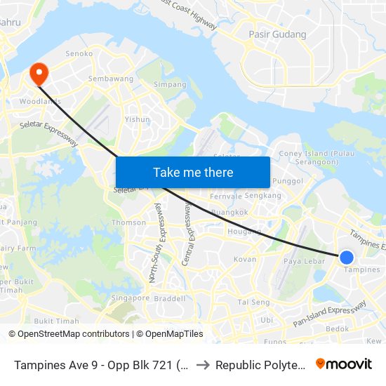 Tampines Ave 9 - Opp Blk 721 (75279) to Republic Polytechnic map