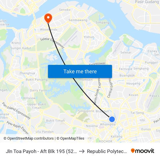 Jln Toa Payoh - Aft Blk 195 (52081) to Republic Polytechnic map