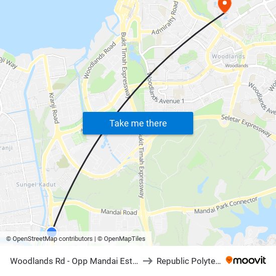 Woodlands Rd - Opp Mandai Est (45061) to Republic Polytechnic map