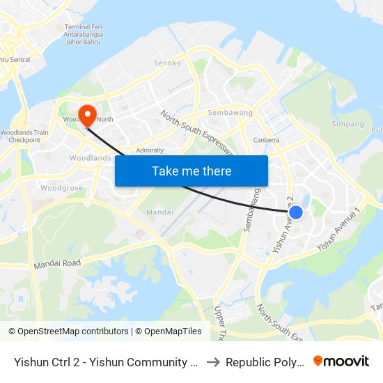 Yishun Ctrl 2 - Yishun Community Hosp (59619) to Republic Polytechnic map