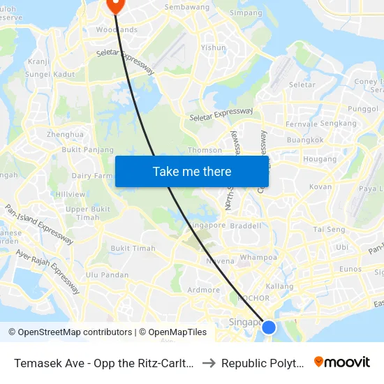 Temasek Ave - Opp the Ritz-Carlton (02171) to Republic Polytechnic map