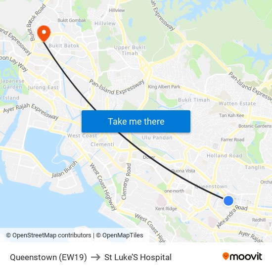Queenstown (EW19) to St Luke’S Hospital map