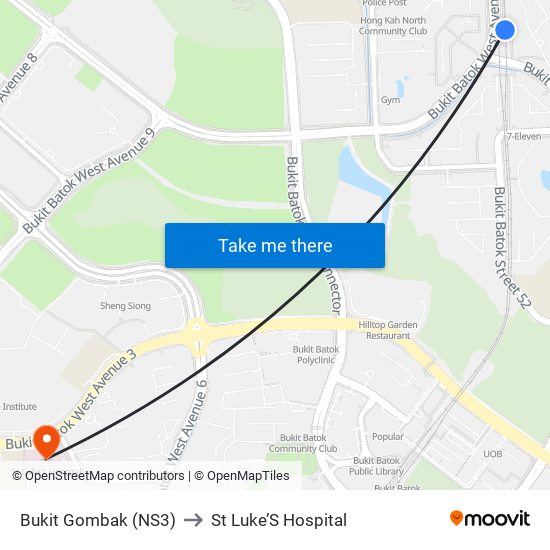 Bukit Gombak (NS3) to St Luke’S Hospital map