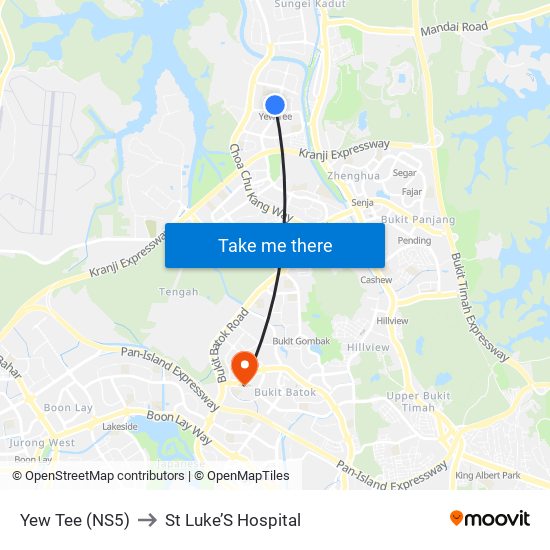 Yew Tee (NS5) to St Luke’S Hospital map