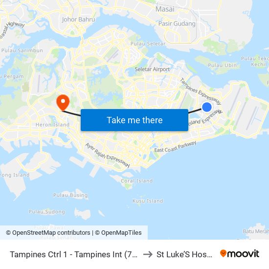 Tampines Ctrl 1 - Tampines Int (75009) to St Luke’S Hospital map