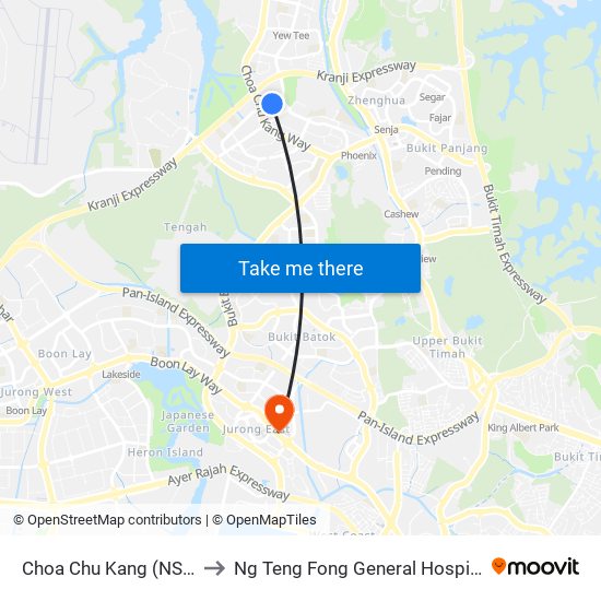 Choa Chu Kang (NS4) to Ng Teng Fong General Hospital map